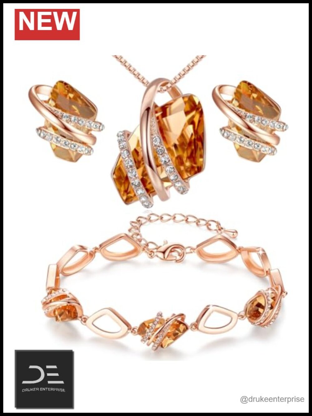 Silver Plated Crystal Necklace Bracelet Earrings Set with Box